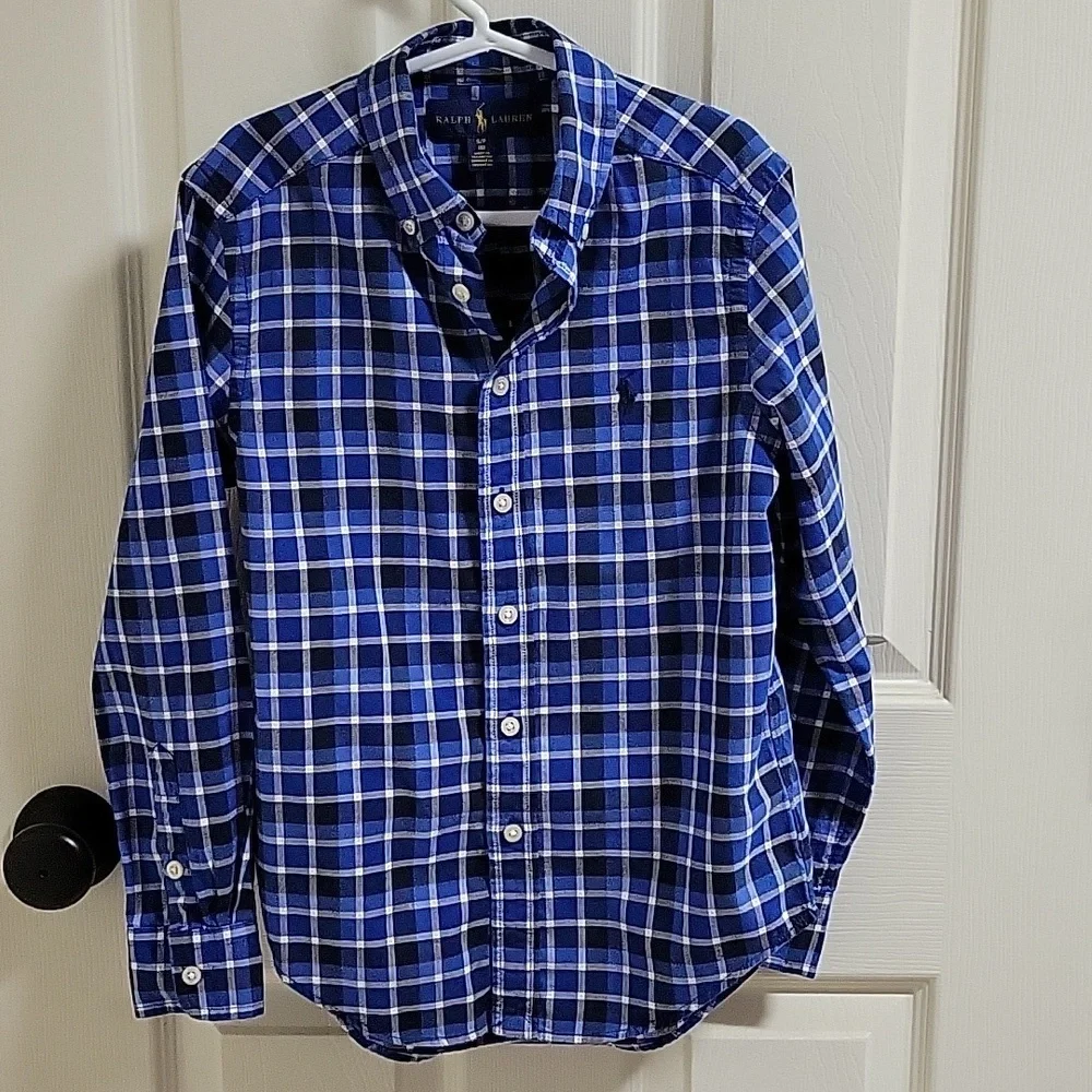 Ralph Lauren Blue and White Plaid Button-Down Shirt